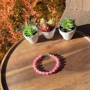 Strawberry Quartz and Silver-tone wire wrapped bracelet